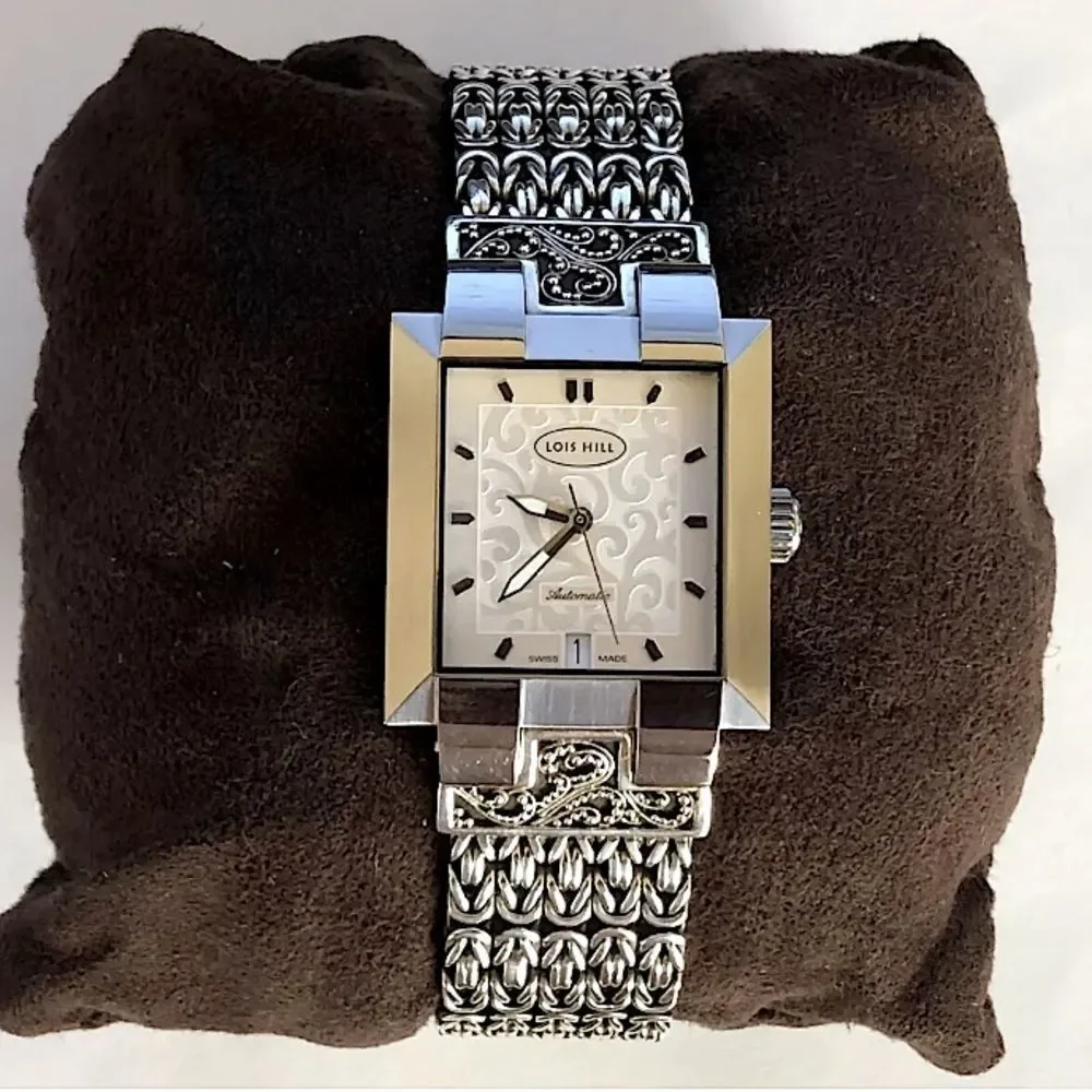 LOIS HILL Unisex Automatic Sterling Silver Bracelet Automatic Watch NWOT RARE
